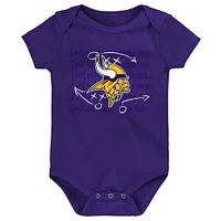 Newborn & Infant Purple/Gold/Heather Gray Minnesota Vikings Three-Pack Eat, Sleep Drool Retro Bodysuit Set