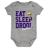 Newborn & Infant Purple/Gold/Heather Gray Minnesota Vikings Three-Pack Eat, Sleep Drool Retro Bodysuit Set