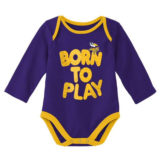 Lot de deux bodys à manches longues pour nouveau-nés et bébés Minnesota Vikings Born To Win violet/gris chiné