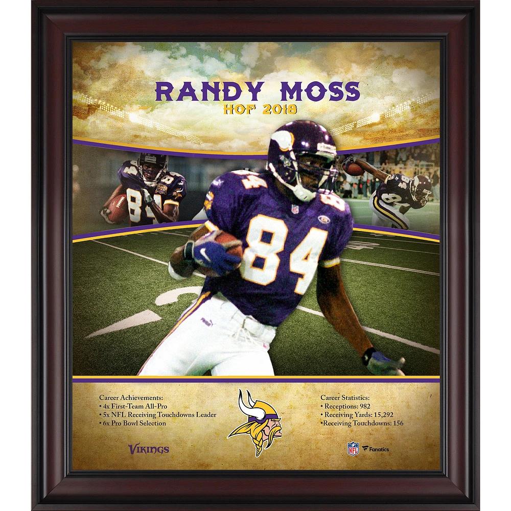 Randy Moss Minnesota Vikings Encadré 15" x 17" Profil de carrière du Temple de la renommée