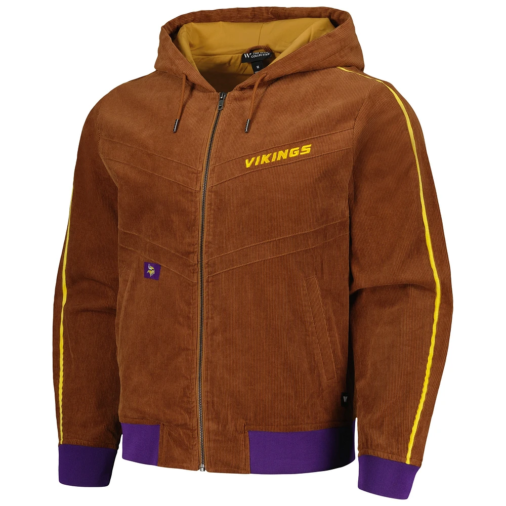 Unisex The Wild Collective Brown Minnesota Vikings Corduroy Full-Zip Bomber Hoodie Jacket