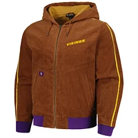 Unisex The Wild Collective Brown Minnesota Vikings Corduroy Full-Zip Bomber Hoodie Jacket