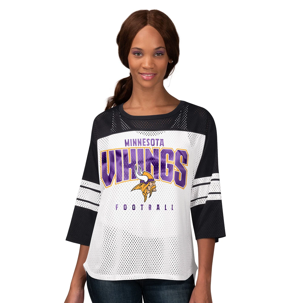 Women's G-III 4Her by Carl Banks  Black Minnesota Vikings First Team 3/4-Sleeve Mesh T-Shirt