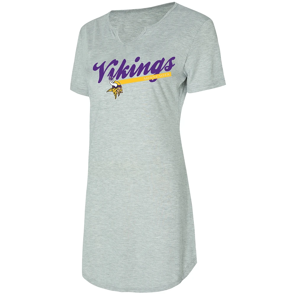 Women's Concepts Sport Gray Minnesota Vikings Petition Knit Notch Neck Nightshirt