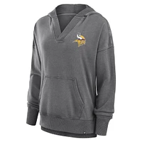 Women's Fanatics  Heather Charcoal Minnesota Vikings Initiative Snow Wash French Terry V-Neck Pullover Hoodie