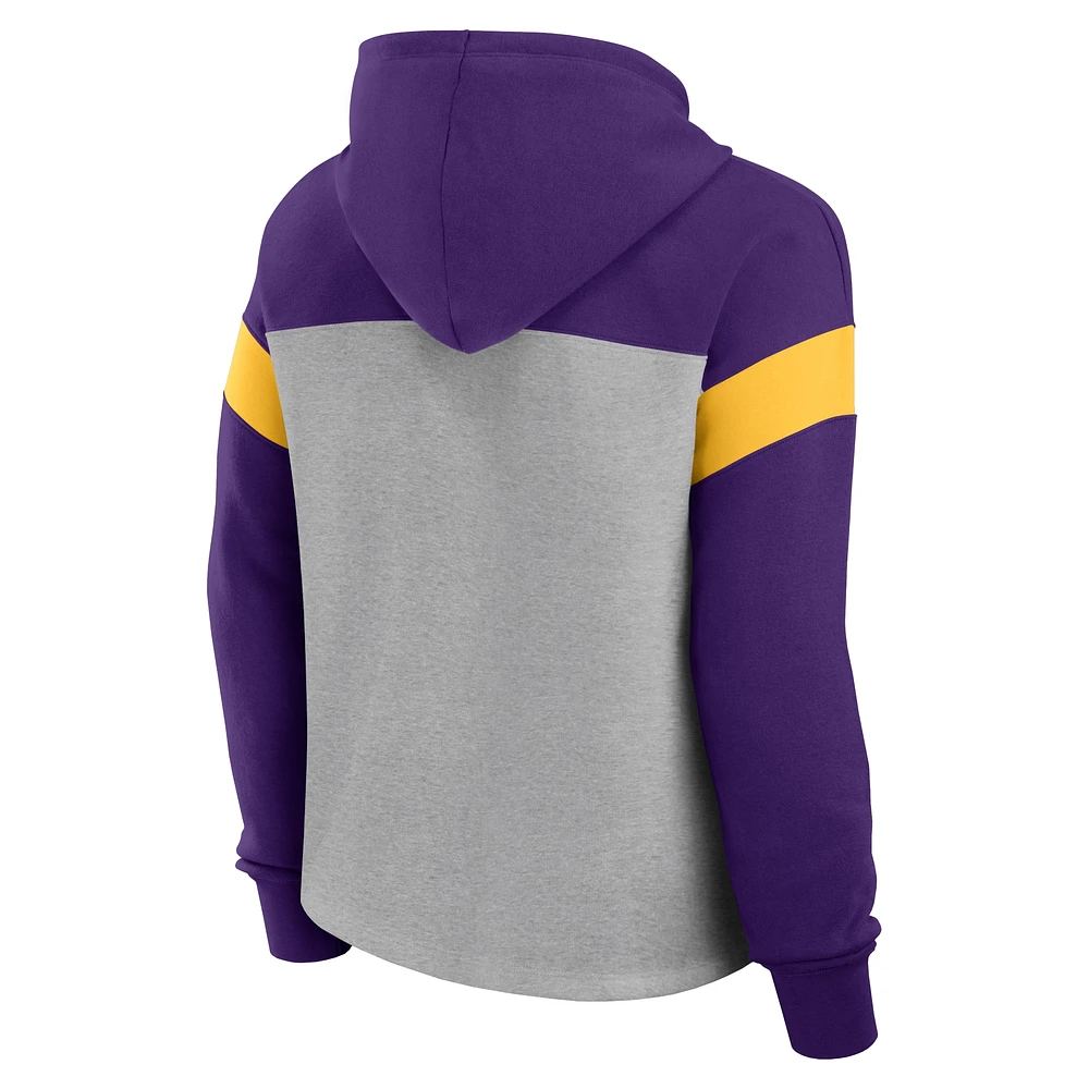 Women's Fanatics Heather Gray/Purple Minnesota Vikings Bold Play Call Pullover Hoodie