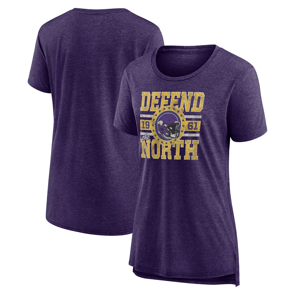 T-shirt à trois mélanges Fanatics Heather Purple Minnesota Vikings pour femmes, notre passe-temps