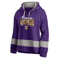 Women's Fanatics Purple/Gray Minnesota Vikings Huddle Up Fundamental Fleece Color Block Pullover Hoodie