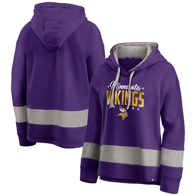 Women's Fanatics Purple/Gray Minnesota Vikings Huddle Up Fundamental Fleece Color Block Pullover Hoodie