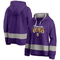 Women's Fanatics Purple/Gray Minnesota Vikings Huddle Up Fundamental Fleece Color Block Pullover Hoodie