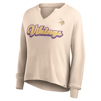 Women's Fanatics Tan Minnesota Vikings Go For It Notch Neck Waffle Knit Lightweight Long Sleeve T-Shirt