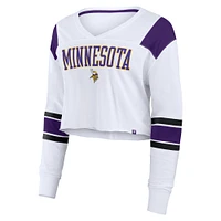 Women's Fanatics  White Minnesota Vikings Stretch Cropped Fashion Long Sleeve T-Shirt