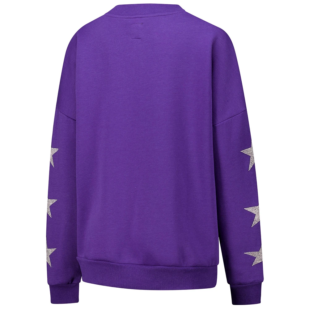 Sweat-shirt à manches longues et col rond pour femme Gameday Couture des Minnesota Vikings, violet, avec strass étoiles