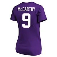 T-shirt violet à col rond pour femme J.J. McCarthy Minnesota Vikings avec nom et numéro Fair Catch, grande taille