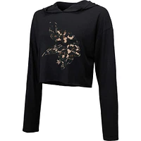 Women's Majestic Threads Black Minnesota Vikings Leopard Cropped Pullover Hoodie