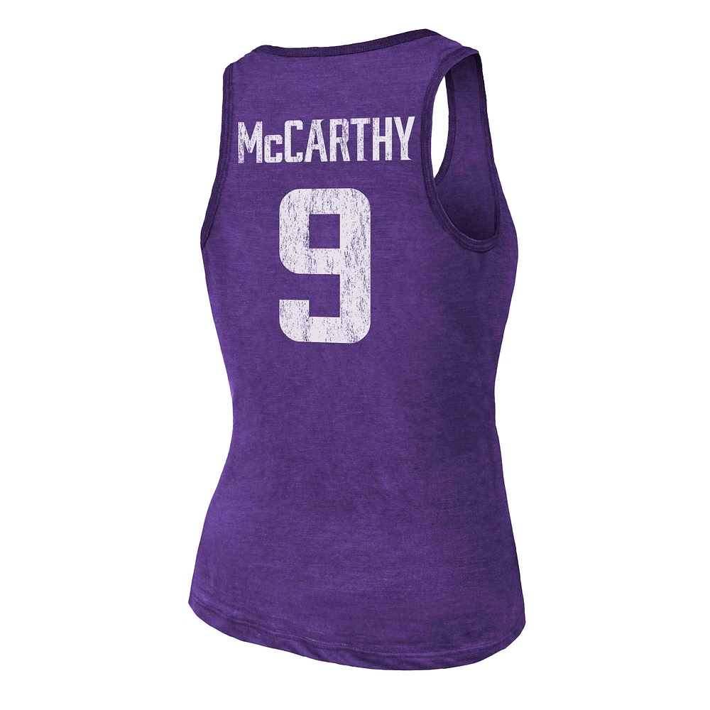 Women's Majestic Threads J.J. McCarthy Purple Minnesota Vikings Name & Number Tri-Blend Scoop Neck Tank Top