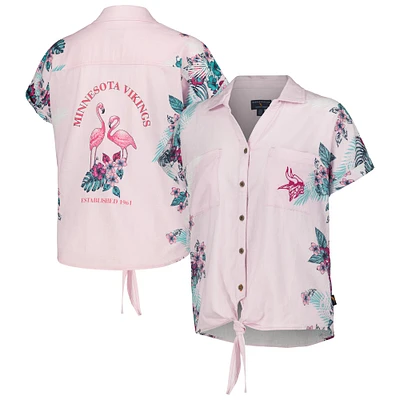 Chemise boutonnée nouée sur le devant du stade des Vikings Minnesota rose Margaritaville pour femmes