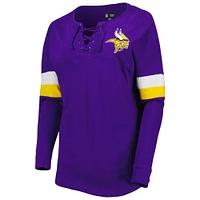 T-shirt à manches longues lacets pour femme Minnesota Vikings Athletic Varsity léger New Era pourpre