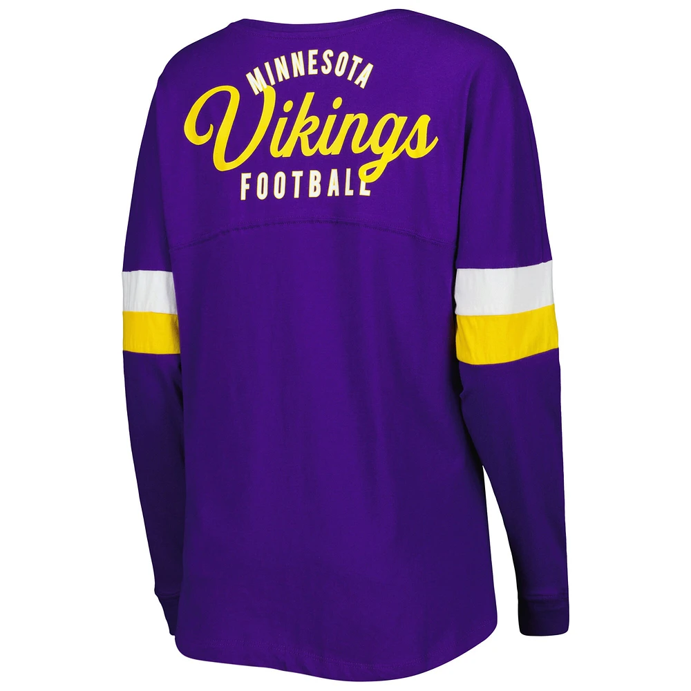 T-shirt à manches longues lacets pour femme Minnesota Vikings Athletic Varsity léger New Era pourpre