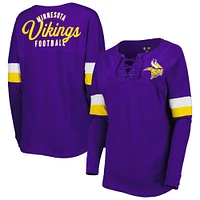 T-shirt à manches longues lacets pour femme Minnesota Vikings Athletic Varsity léger New Era pourpre