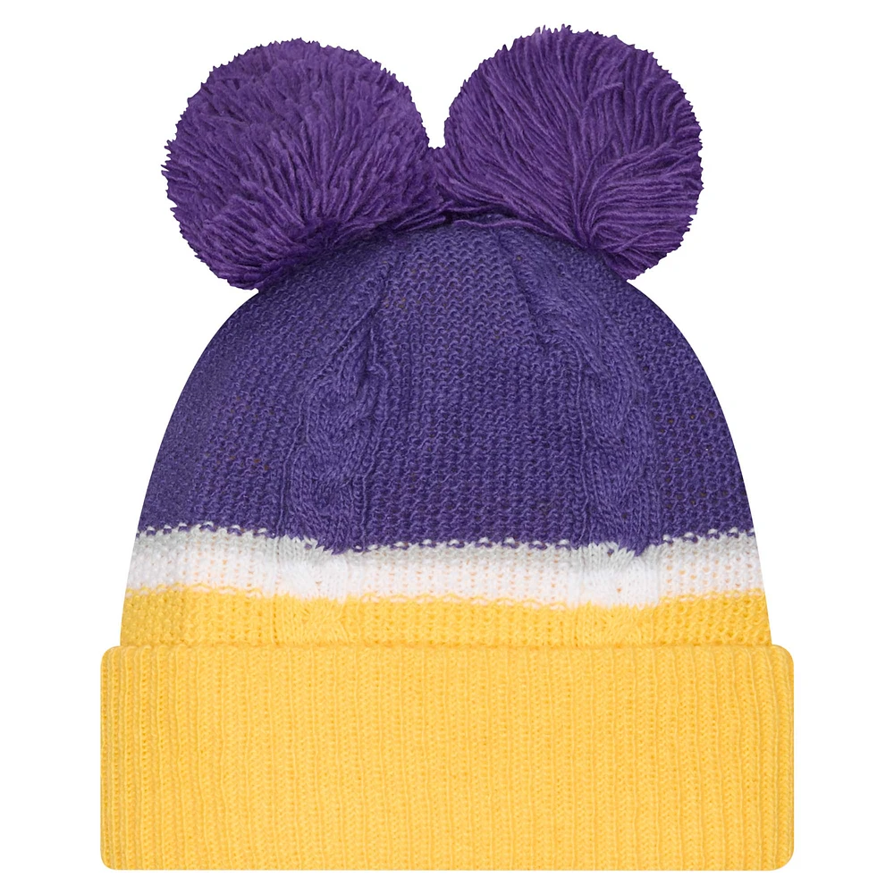 Women's New Era  Purple Minnesota Vikings Double Bubble Cuffed Knit Hat with Poms