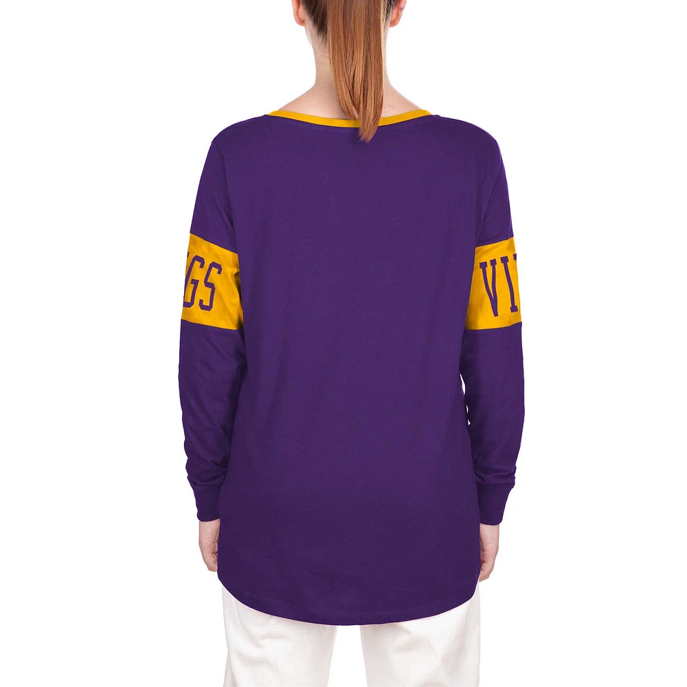 Women's New Era Purple Minnesota Vikings Lace-Up Notch Neck Long Sleeve T-Shirt