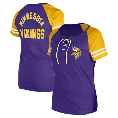 T-shirt raglan à lacets violet Minnesota Vikings New Era pour femme