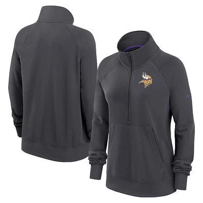 Sweat-shirt à demi-zip Nike Charcoal Minnesota Vikings Premium Raglan Performance pour femme