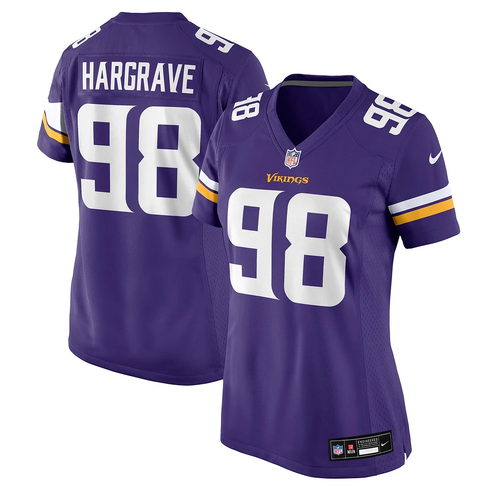 Maillot Nike Javon Hargrave violet pour femme des Vikings du Minnesota