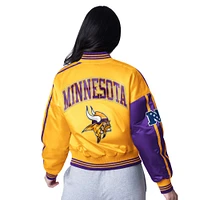 Women's Starter  Purple/Gold Minnesota Vikings Zone Blitz Cropped Full-Snap Satin Jacket