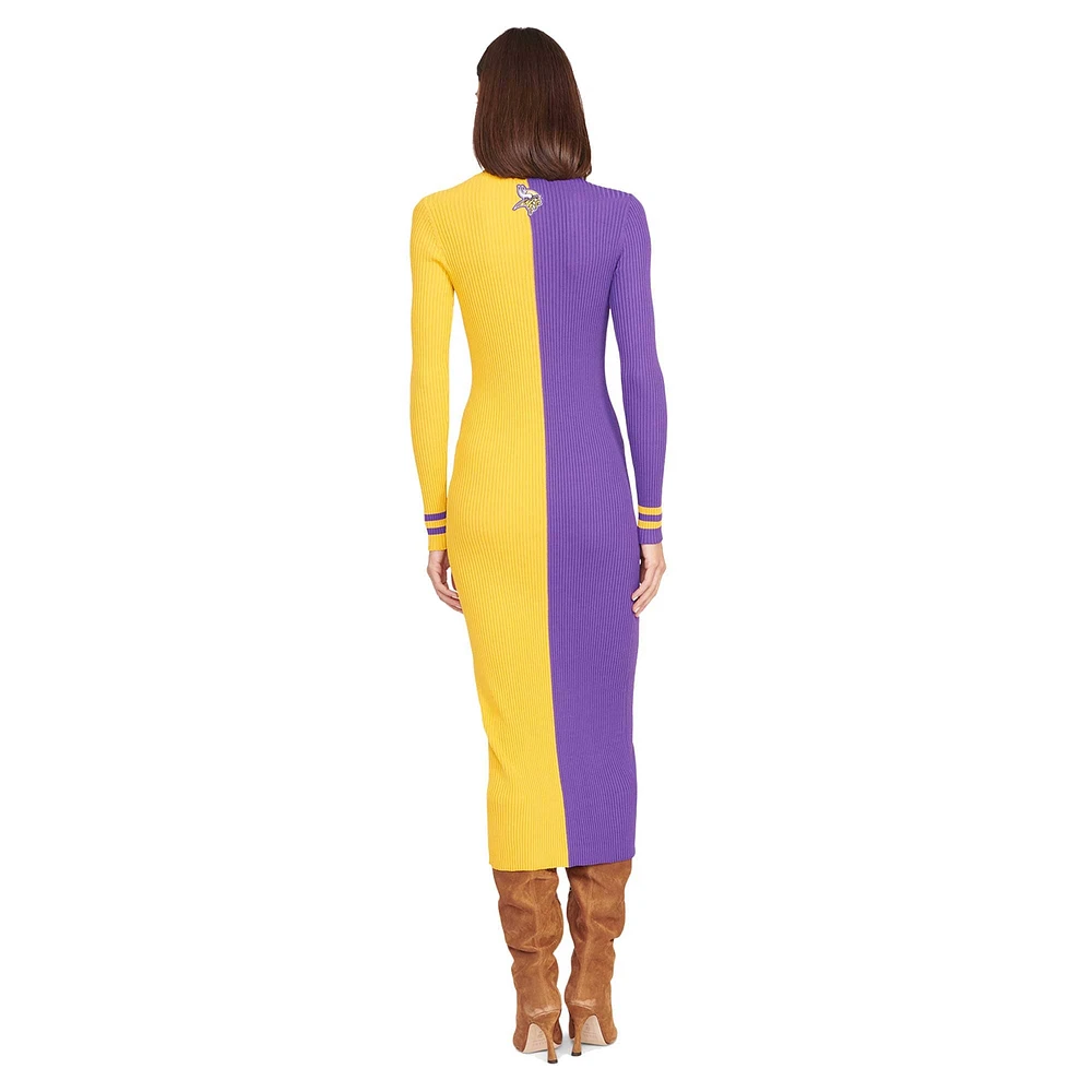 Women's STAUD Purple/Gold Minnesota Vikings Shoko Knit Button-Up Sweater Dress