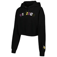 Women's The Wild Collective Black Minnesota Vikings Cropped Pullover Hoodie