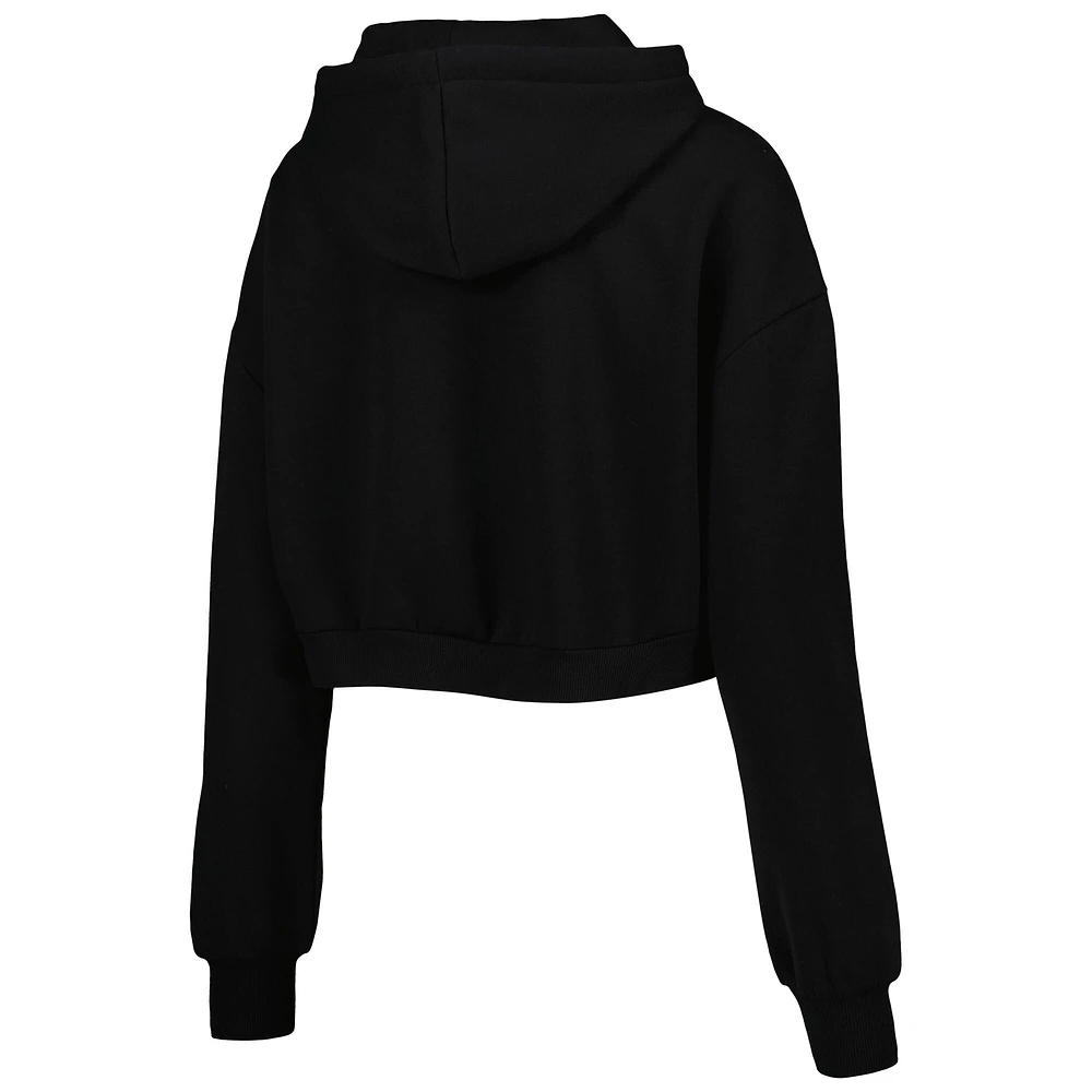 Women's The Wild Collective Black Minnesota Vikings Cropped Pullover Hoodie
