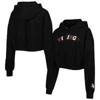 Women's The Wild Collective Black Minnesota Vikings Cropped Pullover Hoodie