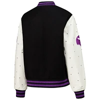Women's The Wild Collective Black Minnesota Vikings Varsity Full-Snap Sparkle Jacket