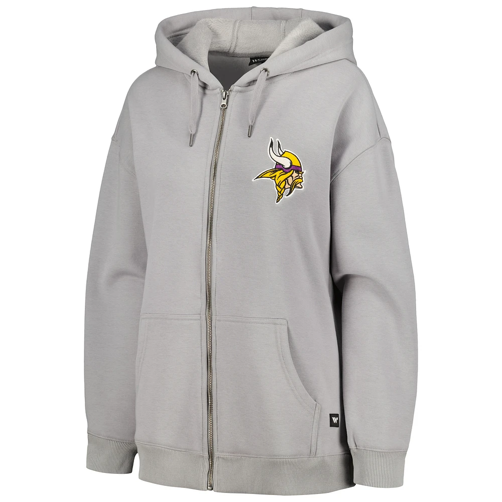 Women's The Wild Collective  Gray Minnesota Vikings Faux Fur Lined Tri-Blend Full-Zip Hoodie
