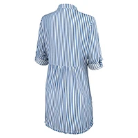 Women's Tommy Bahama Blue/White Minnesota Vikings Chambray Stripe Cover-Up Shirt Dress