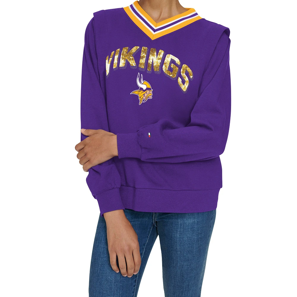 Women's Tommy Hilfiger Purple Minnesota Vikings Alice V-Neck Pullover Sweatshirt