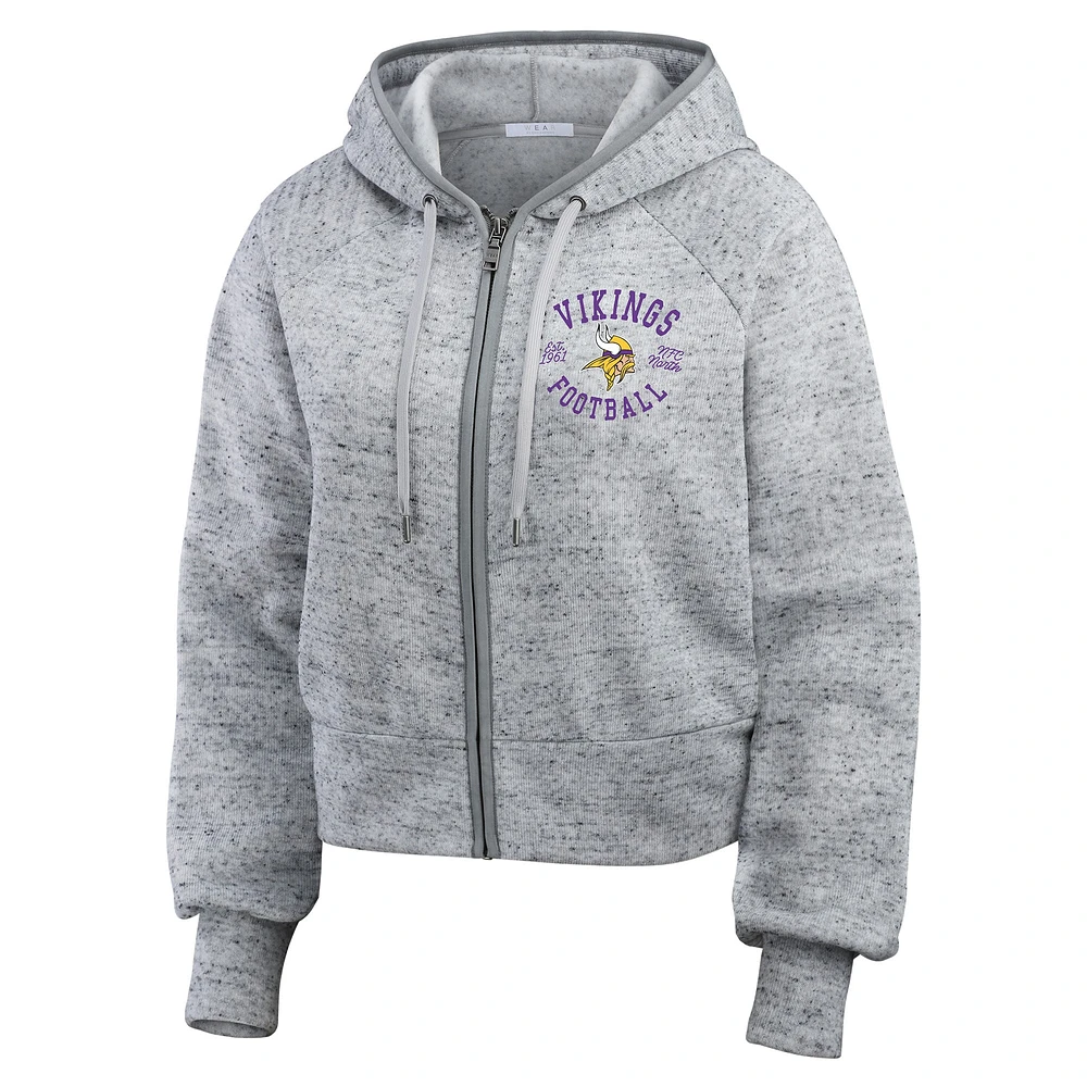 Women's WEAR by Erin Andrews  Heather Gray Minnesota Vikings Speckled Fleece Cropped Full-Zip Hoodie