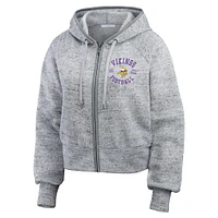 Women's WEAR by Erin Andrews  Heather Gray Minnesota Vikings Speckled Fleece Cropped Full-Zip Hoodie