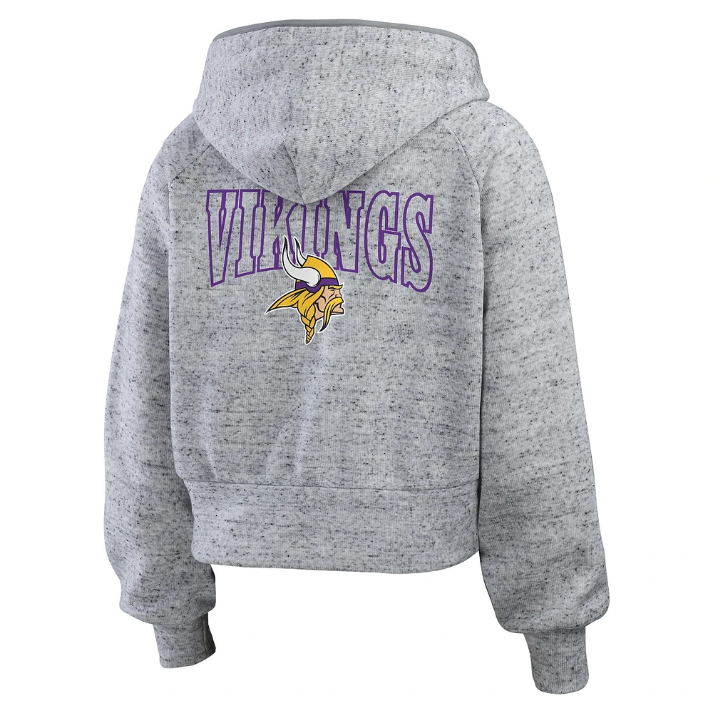 Women's WEAR by Erin Andrews  Heather Gray Minnesota Vikings Speckled Fleece Cropped Full-Zip Hoodie