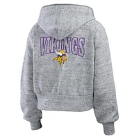 Women's WEAR by Erin Andrews  Heather Gray Minnesota Vikings Speckled Fleece Cropped Full-Zip Hoodie