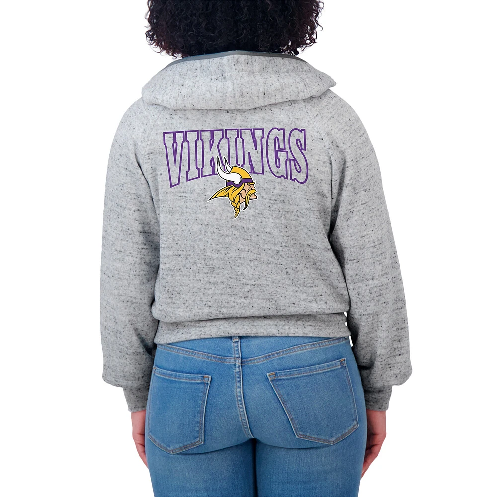 Women's WEAR by Erin Andrews  Heather Gray Minnesota Vikings Speckled Fleece Cropped Full-Zip Hoodie
