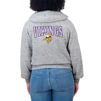 Women's WEAR by Erin Andrews  Heather Gray Minnesota Vikings Speckled Fleece Cropped Full-Zip Hoodie