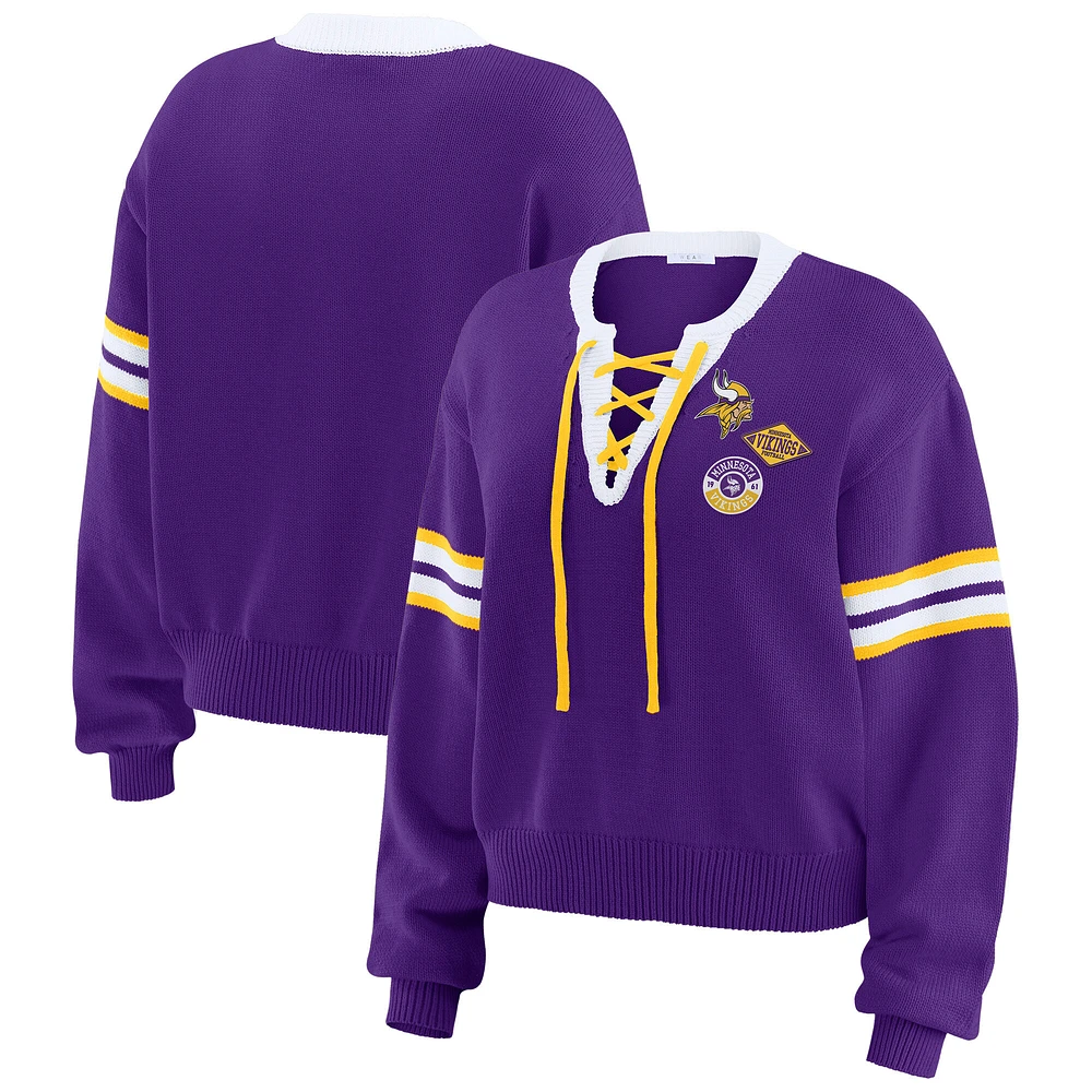 Women's WEAR by Erin Andrews Purple Minnesota Vikings Lace-Up Sweater