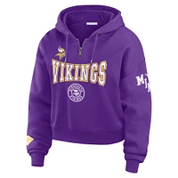 Women's WEAR by Erin Andrews Purple Minnesota Vikings Patch Quarter-Zip Pullover Hoodie