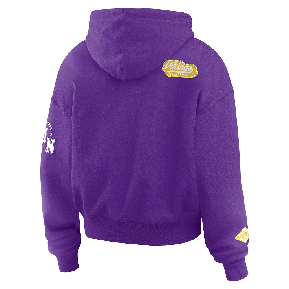 Women's WEAR by Erin Andrews Purple Minnesota Vikings Patch Quarter-Zip Pullover Hoodie
