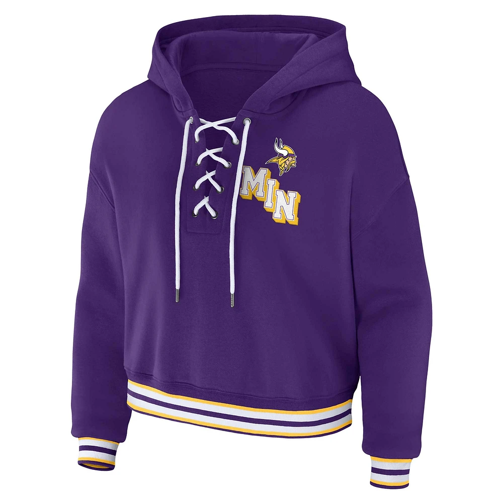 Women's WEAR by Erin Andrews Purple Minnesota Vikings Plus Lace-Up Pullover Hoodie