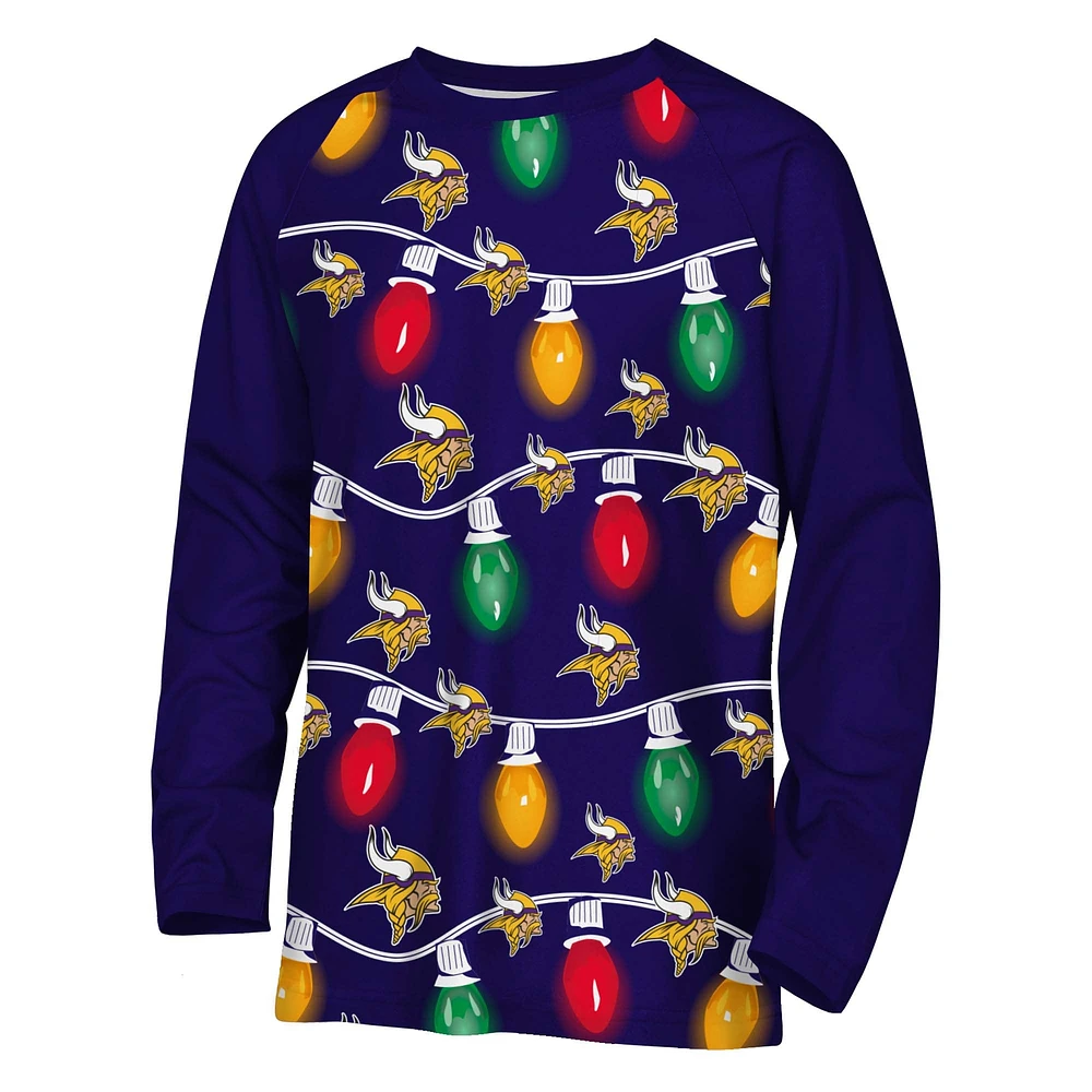 Youth Minnesota Vikings Two-Piece Garland Holiday Long Sleeve Pajama Set