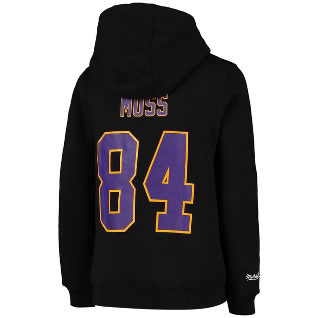 Chandail à capuchon en molleton avec nom et numéro du joueur la retraite Mitchell & Ness Randy Moss Black Minnesota Vikings pour jeune